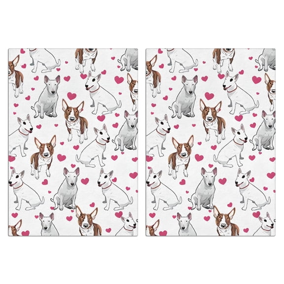 2 Pcs Funny Kitchen Towels,Bull Terriers and Hearts Microfiber Dish Towels,Kitchen Tea Towels,Kitchen Towel Set (18" X 26")