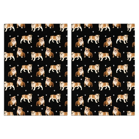 2 Pcs Funny Kitchen Towels,Bulldog Dog and Footprints Microfiber Dish Towels,Kitchen Tea Towels,Kitchen Towel Set (18" X 26")