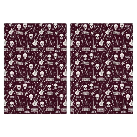 2 Pcs Funny Kitchen Towels,Burgundy Rock Skull Pattern Microfiber Dish Towels,Kitchen Tea Towels,Kitchen Towel Set (18" X 26")