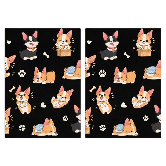 2 Pcs Funny Kitchen Towels,Cartoon Corgi Dog and Footprints Microfiber Dish Towels,Kitchen Tea Towels,Kitchen Towel Set (18" X 26")