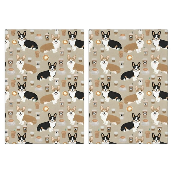 2 Pcs Funny Kitchen Towels,Cartoon Corgi and Coffee Microfiber Dish Towels,Kitchen Tea Towels,Kitchen Towel Set (18" X 26")