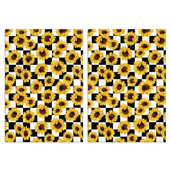 2 Pcs Funny Kitchen Towels,Checke Sunflower Microfiber Dish Towels,Kitchen Tea Towels,Kitchen Towel Set (18" X 26")