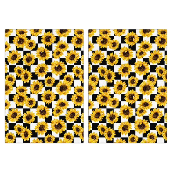 2 Pcs Funny Kitchen Towels,Checke Sunflower Microfiber Dish Towels,Kitchen Tea Towels,Kitchen Towel Set (18" X 26")