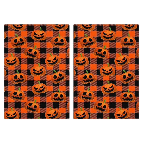 2 Pcs Funny Kitchen Towels,Checkered Pumpkin Halloween Pattern Microfiber Dish Towels,Kitchen Tea Towels,Kitchen Towel Set (18" X 26")