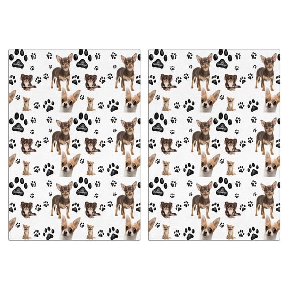 2 Pcs Funny Kitchen Towels,Chihuahua and Footprints Microfiber Dish Towels,Kitchen Tea Towels,Kitchen Towel Set (18" X 26")