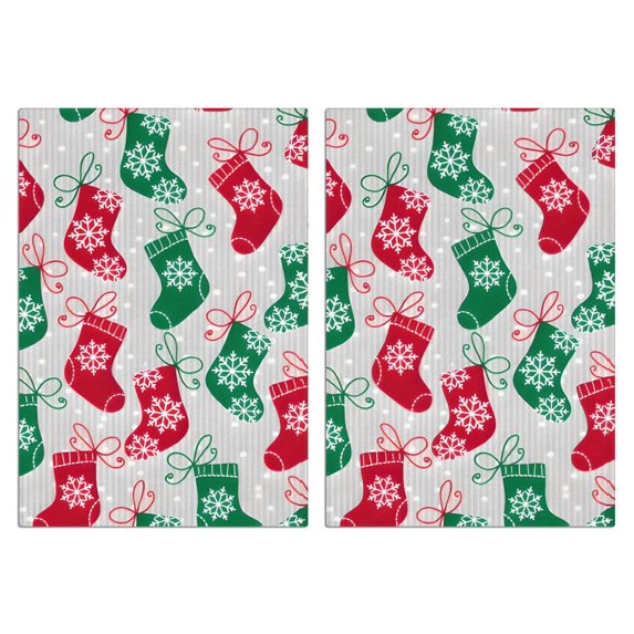 2 Pcs Funny Kitchen Towels,Christmas Stocking Pattern Microfiber Dish Towels,Kitchen Tea Towels,Kitchen Towel Set (18" X 26")