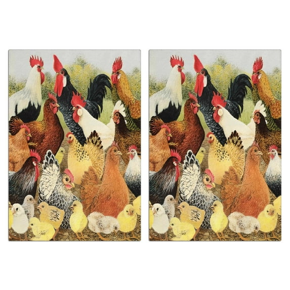 2 Pcs Funny Kitchen Towels,Colorful Chicken Group Pattern Microfiber Dish Towels,Kitchen Tea Towels,Kitchen Towel Set (18" X 26")
