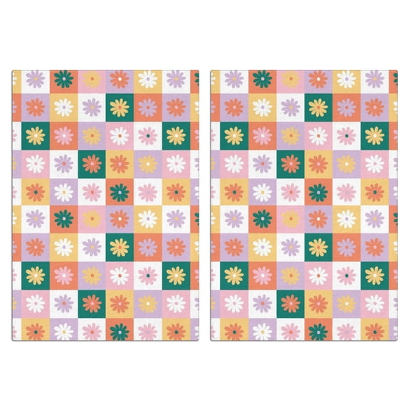 2 Pcs Funny Kitchen Towels,Colorful Daisy Flower Checkered Pattern Microfiber Dish Towels,Kitchen Tea Towels,Kitchen Towel Set (18" X 26")