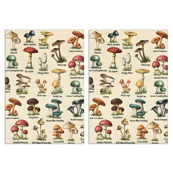 2 Pcs Funny Kitchen Towels,Colorful Mushroom Label Light Pattern Microfiber Dish Towels,Kitchen Tea Towels,Kitchen Towel Set (18" X 26")