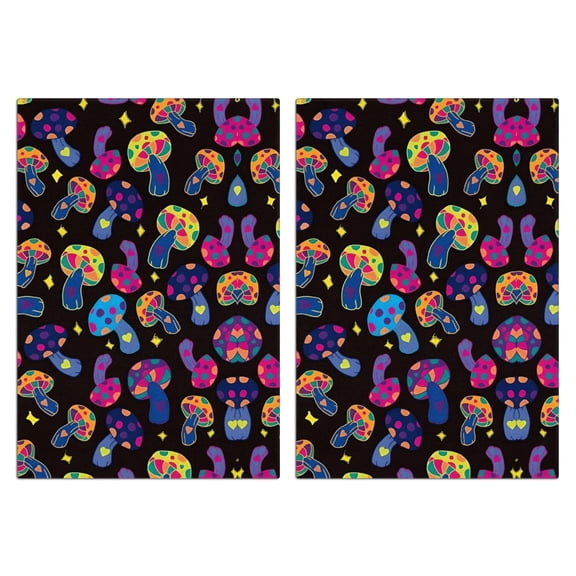 2 Pcs Funny Kitchen Towels,Colorful Psychedelic Mushroom Black Pattern Microfiber Dish Towels,Kitchen Tea Towels,Kitchen Towel Set (18" X 26")