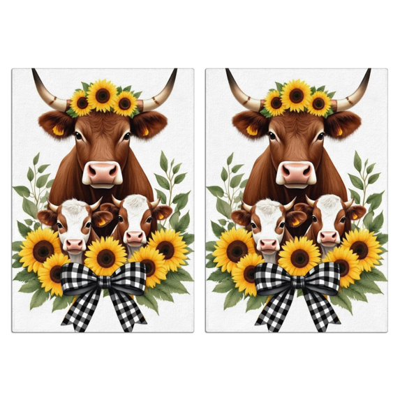 2 Pcs Funny Kitchen Towels,Cows with Sunflowers and Bow Microfiber Dish Towels,Kitchen Tea Towels,Kitchen Towel Set (18" X 26")