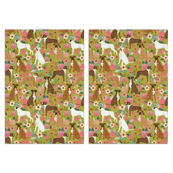 2 Pcs Funny Kitchen Towels,Cute Boxer Dog and Flowers Florals Microfiber Dish Towels,Kitchen Tea Towels,Kitchen Towel Set (18" X 26")