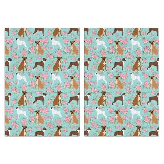 2 Pcs Funny Kitchen Towels,Cute Boxer Dog and Flowers Florals Microfiber Dish Towels,Kitchen Tea Towels,Kitchen Towel Set (18" X 26")