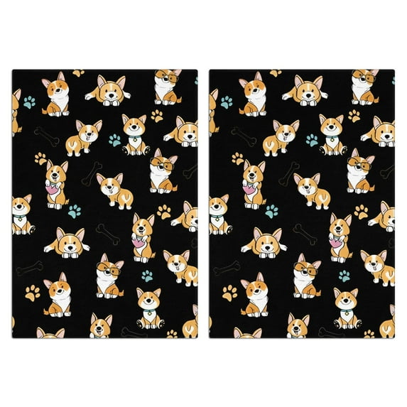2 Pcs Funny Kitchen Towels,Cute Cartoon Corgi Microfiber Dish Towels,Kitchen Tea Towels,Kitchen Towel Set (18" X 26")