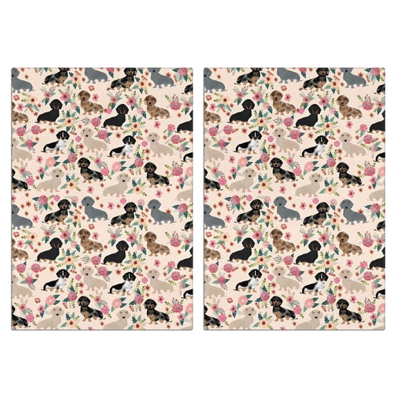 2 Pcs Funny Kitchen Towels,Dachshund and Flower Microfiber Dish Towels,Kitchen Tea Towels,Kitchen Towel Set (18" X 26")
