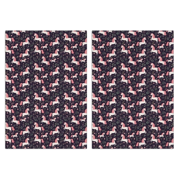 2 Pcs Funny Kitchen Towels,Dark Blue Cartoon Unicorn Leaf Flower Pattern Microfiber Dish Towels,Kitchen Tea Towels,Kitchen Towel Set (18" X 26")
