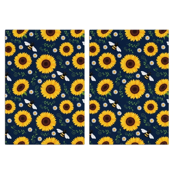 2 Pcs Funny Kitchen Towels,DarkBlue Sunflower Bee Pattern Microfiber Dish Towels,Kitchen Tea Towels,Kitchen Towel Set (18" X 26")