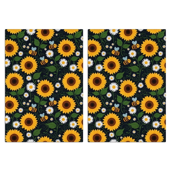 2 Pcs Funny Kitchen Towels,DarkBlue Sunflower Bee Pattern Microfiber Dish Towels,Kitchen Tea Towels,Kitchen Towel Set (18" X 26")