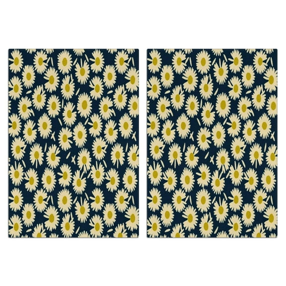 2 Pcs Funny Kitchen Towels,Darkblue Daisy Flower Yellow Centers Pattern Microfiber Dish Towels,Kitchen Tea Towels,Kitchen Towel Set (18" X 26")