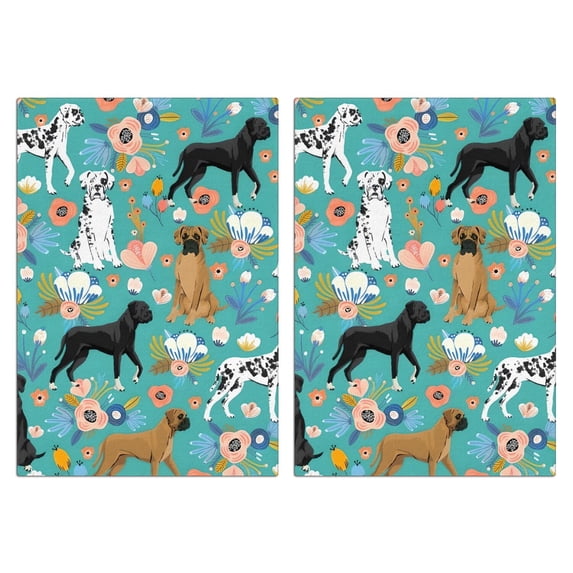 2 Pcs Funny Kitchen Towels,Dog Pattern with Floral Background Microfiber Dish Towels,Kitchen Tea Towels,Kitchen Towel Set (18" X 26")