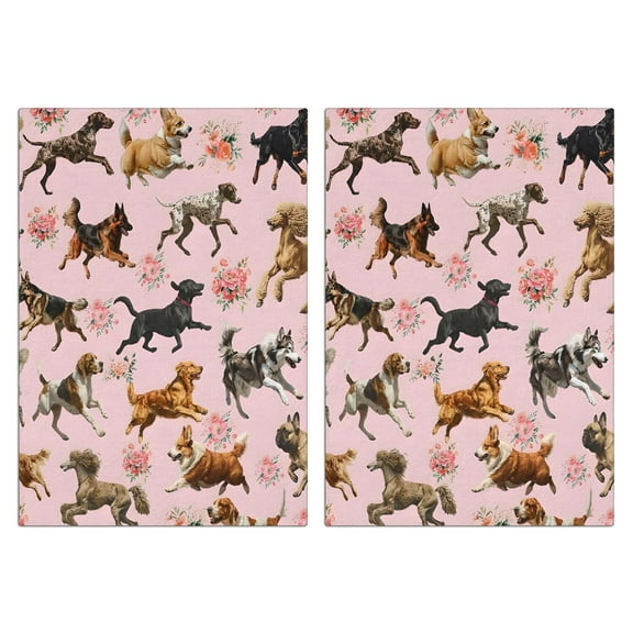 2 Pcs Funny Kitchen Towels,Dogs with Flowers Microfiber Dish Towels,Kitchen Tea Towels,Kitchen Towel Set (18" X 26")