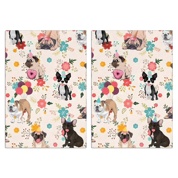 2 Pcs Funny Kitchen Towels,Dogs with Party Hats and Flowers Microfiber Dish Towels,Kitchen Tea Towels,Kitchen Towel Set (18" X 26")