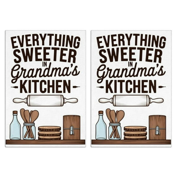 2 Pcs Funny Kitchen Towels,Everything Sweeter in Grandmas Kitchen Microfiber Dish Towels,Kitchen Tea Towels,Kitchen Towel Set (18" X 26")