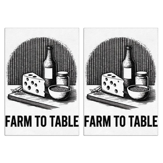 2 Pcs Funny Kitchen Towels,Farm To Table Microfiber Dish Towels,Kitchen Tea Towels,Kitchen Towel Set (18" X 26")