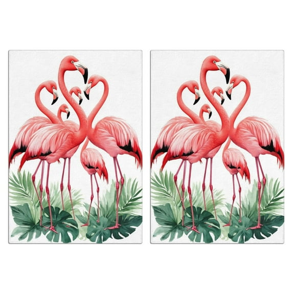 2 Pcs Funny Kitchen Towels,Flamingos with Tropical Leaves Microfiber Dish Towels,Kitchen Tea Towels,Kitchen Towel Set (18" X 26")