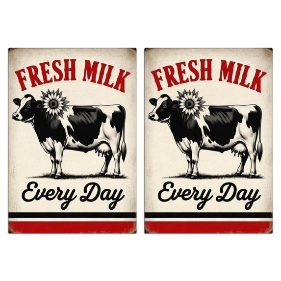 2 Pcs Funny Kitchen Towels,Fresh Milk Cow Every Day Microfiber Dish Towels,Kitchen Tea Towels,Kitchen Towel Set (18" X 26")