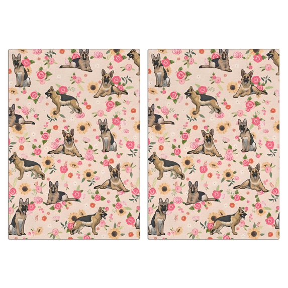 2 Pcs Funny Kitchen Towels,German Shepherd Dog and Flower Microfiber Dish Towels,Kitchen Tea Towels,Kitchen Towel Set (18" X 26")