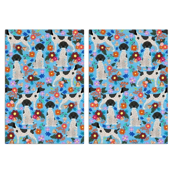 2 Pcs Funny Kitchen Towels,German Shorthaired Pointer Dog and Flower Microfiber Dish Towels,Kitchen Tea Towels,Kitchen Towel Set (18" X 26")