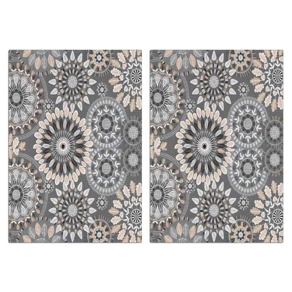 2 Pcs Funny Kitchen Towels,Gray Floral Mandala and Leaf Pattern Microfiber Dish Towels,Kitchen Tea Towels,Kitchen Towel Set (18" X 26")