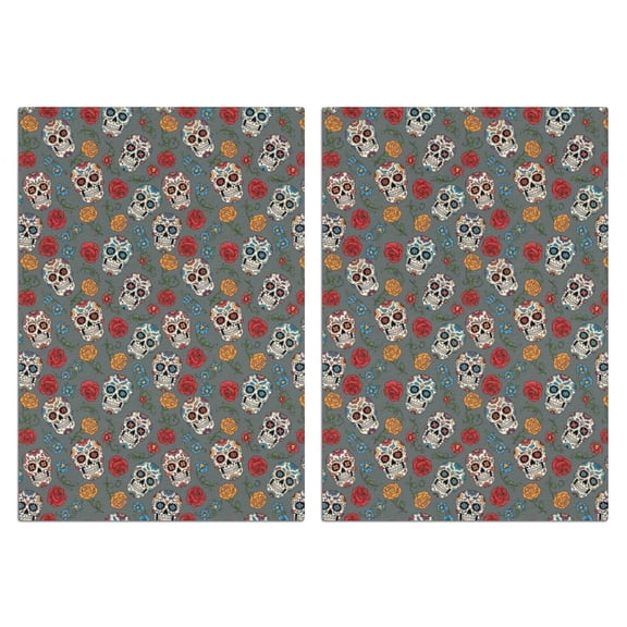 2 Pcs Funny Kitchen Towels,Gray Flower Skull Pattern Microfiber Dish Towels,Kitchen Tea Towels,Kitchen Towel Set (18" X 26")