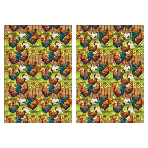 2 Pcs Funny Kitchen Towels,Green Chicken Farm Pattern Microfiber Dish Towels,Kitchen Tea Towels,Kitchen Towel Set (18" X 26")