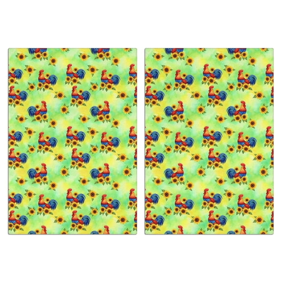 2 Pcs Funny Kitchen Towels,Green Chicken Rooster Sunflower Pattern Microfiber Dish Towels,Kitchen Tea Towels,Kitchen Towel Set (18" X 26")