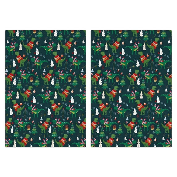 2 Pcs Funny Kitchen Towels,Green Christmas Dinosaur and Snowman Pattern Microfiber Dish Towels,Kitchen Tea Towels,Kitchen Towel Set (18" X 26")