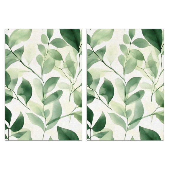 2 Pcs Funny Kitchen Towels,Green Leaves Modern Art Microfiber Dish Towels,Kitchen Tea Towels,Kitchen Towel Set (18" X 26")
