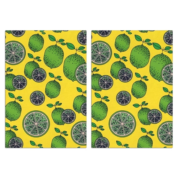 2 Pcs Funny Kitchen Towels,Green Lime Slices Yellow Pattern Microfiber Dish Towels,Kitchen Tea Towels,Kitchen Towel Set (18" X 26")