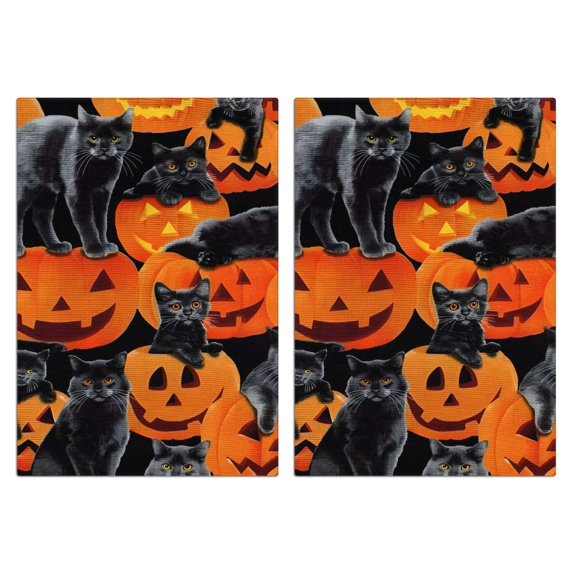 2 Pcs Funny Kitchen Towels,Halloween Black Cats and Pumpkins Pattern Microfiber Dish Towels,Kitchen Tea Towels,Kitchen Towel Set (18" X 26")