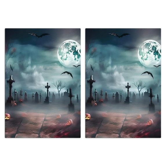 2 Pcs Funny Kitchen Towels,Halloween Graveyard Scene Pattern Microfiber Dish Towels,Kitchen Tea Towels,Kitchen Towel Set (18" X 26")