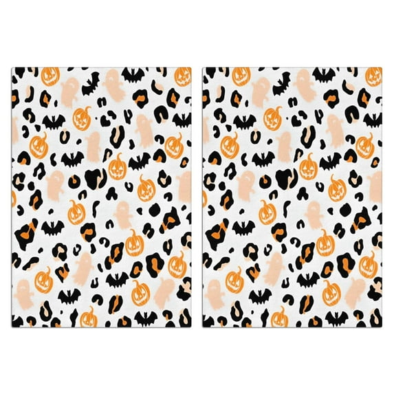 2 Pcs Funny Kitchen Towels,Halloween Leopard Print Ghosts Bats and Pumpkins Microfiber Dish Towels,Kitchen Tea Towels,Kitchen Towel Set (18" X 26")