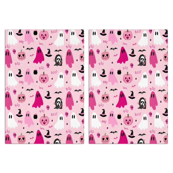2 Pcs Funny Kitchen Towels,Halloween Pink Ghosts and Witchy Elements Microfiber Dish Towels,Kitchen Tea Towels,Kitchen Towel Set (18" X 26")