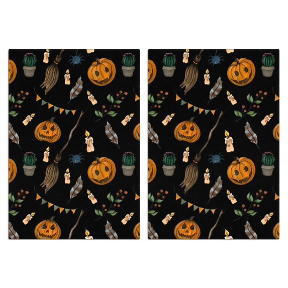 2 Pcs Funny Kitchen Towels,Halloween Pumpkins and Brooms Microfiber Dish Towels,Kitchen Tea Towels,Kitchen Towel Set (18" X 26")