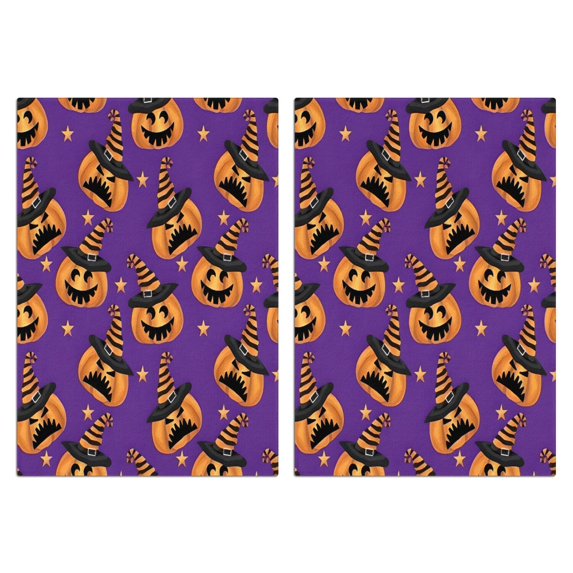 2 Pcs Funny Kitchen Towels,Halloween Pumpkins with Witch Hats Microfiber Dish Towels,Kitchen Tea Towels,Kitchen Towel Set (18" X 26")