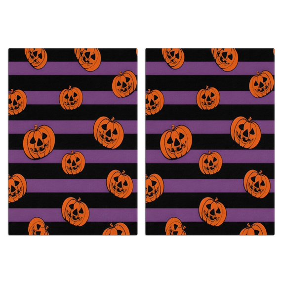 2 Pcs Funny Kitchen Towels,Halloween Purple and Black Striped Pumpkins Microfiber Dish Towels,Kitchen Tea Towels,Kitchen Towel Set (18" X 26")
