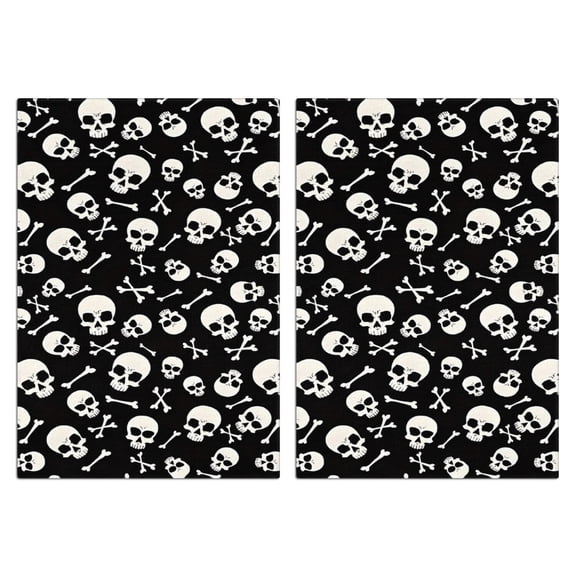 2 Pcs Funny Kitchen Towels,Halloween Skull Crossbones Pattern Microfiber Dish Towels,Kitchen Tea Towels,Kitchen Towel Set (18" X 26")