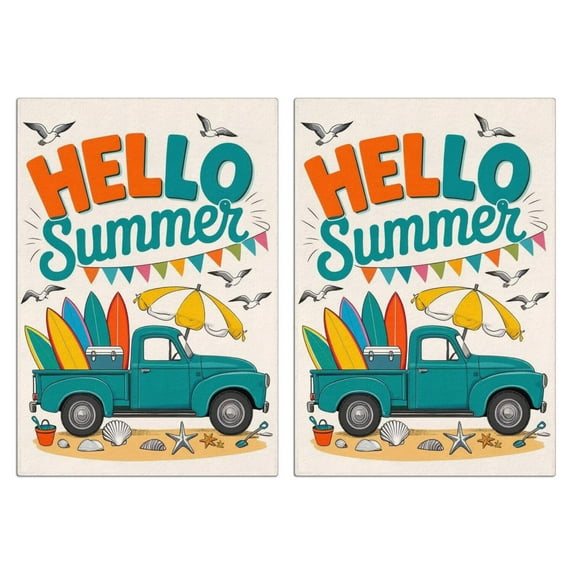 2 Pcs Funny Kitchen Towels,Hello Summer Truck with Surfboards Microfiber Dish Towels,Kitchen Tea Towels,Kitchen Towel Set (18" X 26")