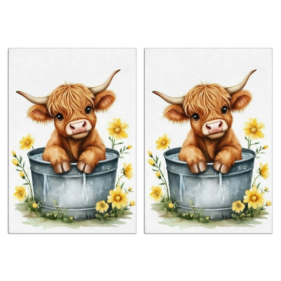 2 Pcs Funny Kitchen Towels,Highland Cow and Sunflower Microfiber Dish Towels,Kitchen Tea Towels,Kitchen Towel Set (18" X 26")