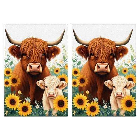 2 Pcs Funny Kitchen Towels,Highland Cow and Sunflower Microfiber Dish Towels,Kitchen Tea Towels,Kitchen Towel Set (18" X 26")